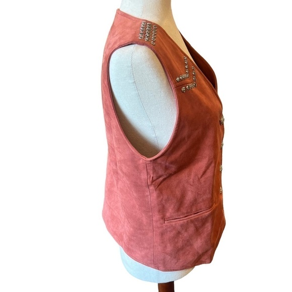MOTF Embellished Western Mauve Silver Vest Medium Faux Suede Festival Southwest - Picture 2 of 10